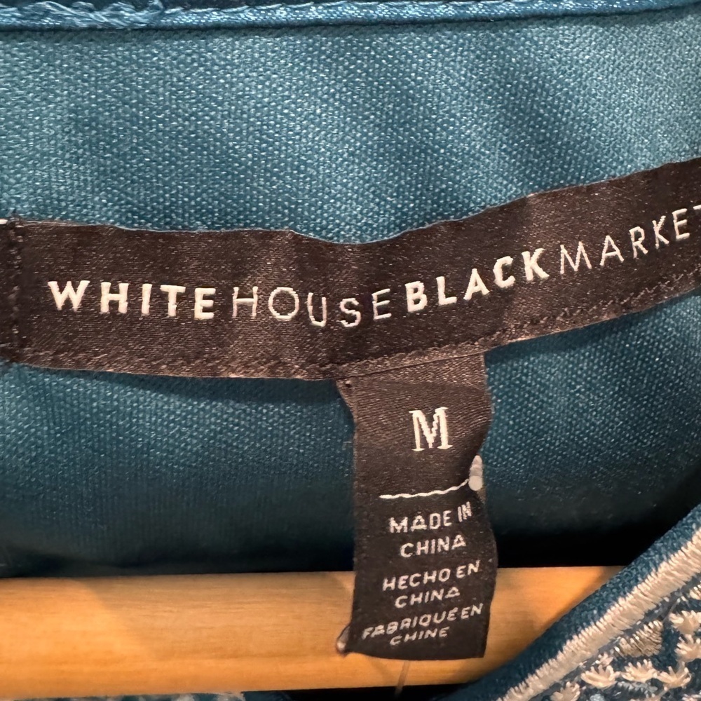 🔵 White House Black Market Twilight Teal Ecru Patterned MJ Jumpsuit Sz Med NWT - Picture 8 of 10